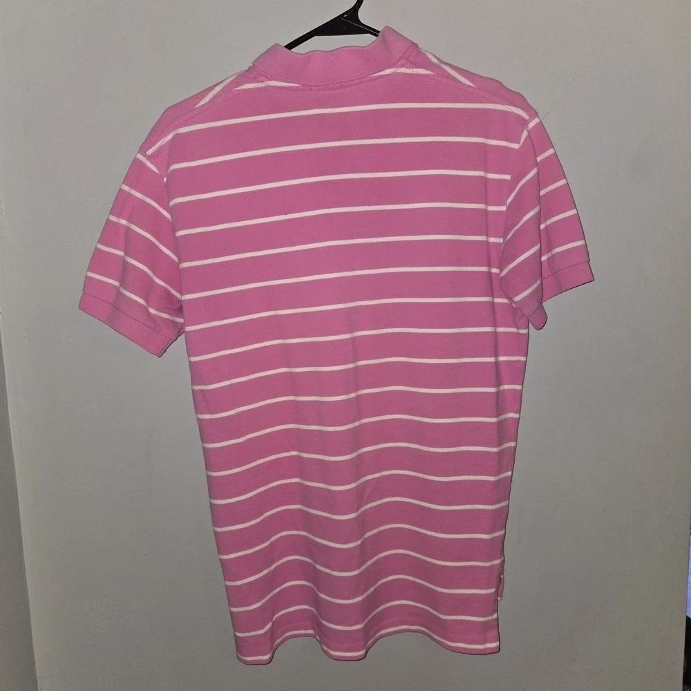 Ralph Lauren Small Mens Pink Short Sleeved Polo With White Stripes Y2k Preppy